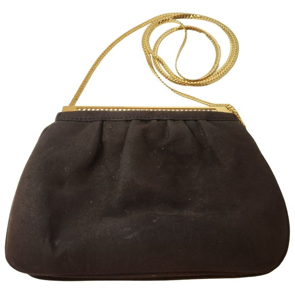 Lisette New York Vintage 60s Crossbody Bag Brown Suede with Rhinestone Clasp - Picture 2 of 12